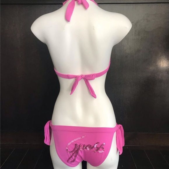 Guess pink sequin logo bottom charm halter bikini - Picture 2 of 9